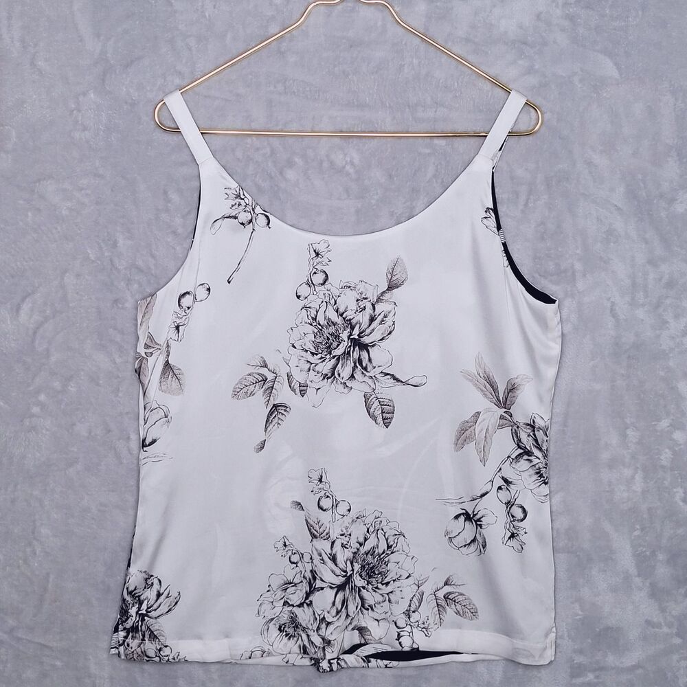 WHBM Black & White Floral Reversible Sleeveless Top Size M Office Career Tank - Picture 6 of 10